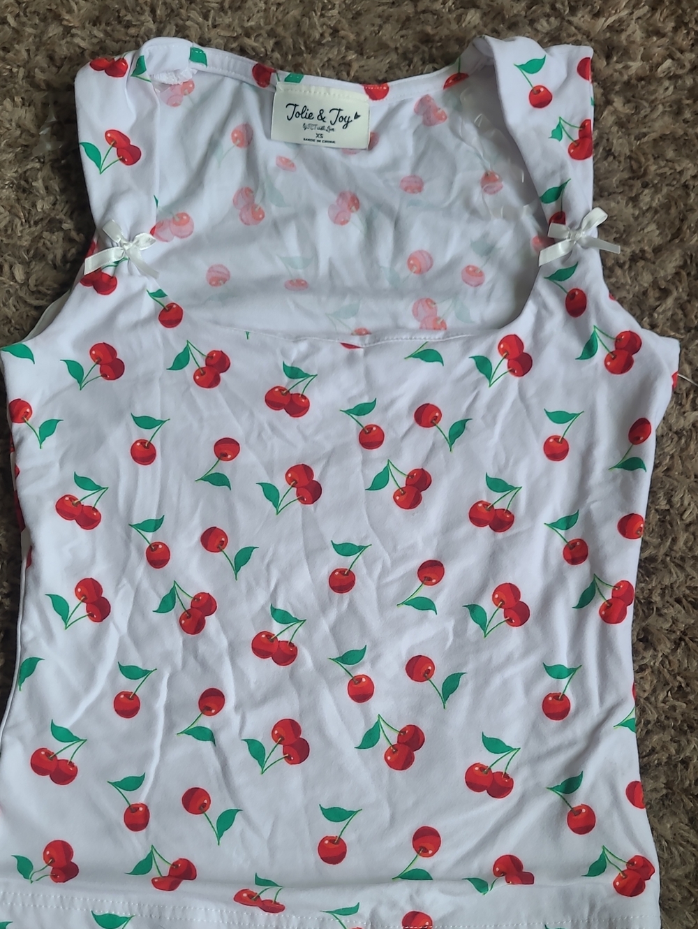Tolie & Joy White Cherry Print Tank Top